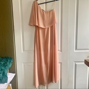 Lulu’s One-Shoulder Maxi Blush Bridesmaid Dress